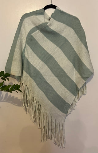 Striped Poncho with Fringe